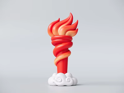 Inflatable Torch with Flame Design Red and Orange Gradient White Cloud Base Decoration 3d model