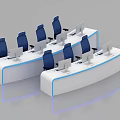 Modern Office Workspace With Multiple White Desks Computers Office Chairs And Blue Lighting 3d model