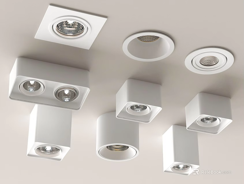 Modern Ceiling Lighting Fixtures With Various Square And Round White Designs 3d model 