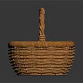 Brown Woven Wicker Basket With Handle On Black Background Surface 3d model
