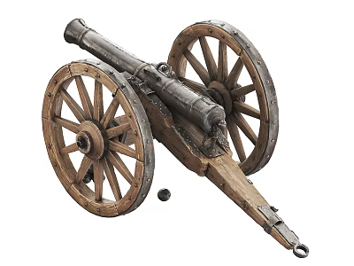 Antique Cannon Weapon With Large Wooden Wheels And Metal Barrel 3d model