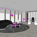 Modern Office Interior With Large Windows Black Sofa White Chairs And City View