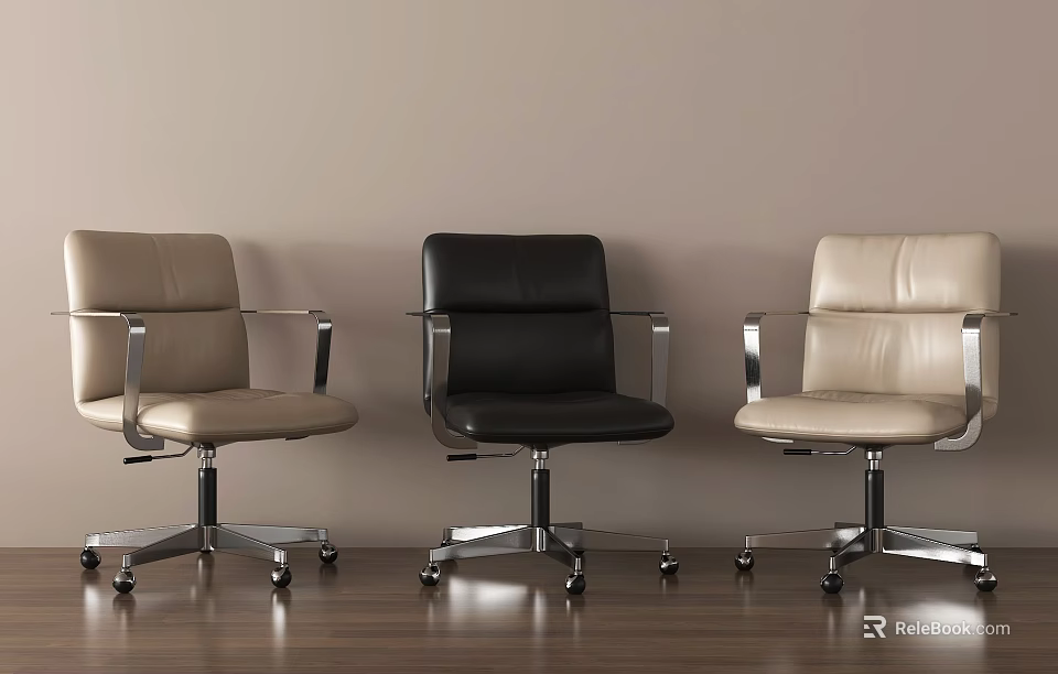 Modern Office Chairs With Black And Beige Leather Armrests Metal Base And Wheels 3d model 