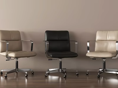 Modern Office Chairs With Black And Beige Leather Armrests Metal Base And Wheels 3d model