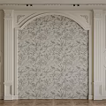 White Classic Bedroom Accent Wall With Ornate Carvings Floral Wallpaper And Symmetrical Paneling