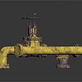 Rusty Valves And Yellow Pipes As Industrial Plumbing Equipment Components