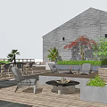 Beautiful Rooftop Garden with Wooden Decking Gray Seating and Tropical Plants