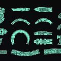 Turquoise Traditional Ethnic Style Wall Decor With Fish Bird Geometric Patterns On Black Background