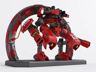 Smart Machine Red Mechanical Robot With Ring Structure Multi Jointed Arms And Weaponry 3d model