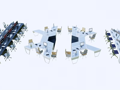 Modern Office Desks Setup With Computers And Ergonomic Chairs In Workspace 3d model