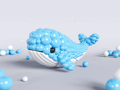 Inflatable Blue Whale Figure Made of Spherical Balls with Surrounding Small Spheres 3d model