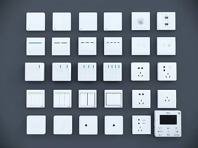 Various Switch Panels With Different Designs Functions Sockets Display And Controls 3d model