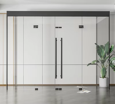 Modern Kitchen Interior With Glass Doors White Cabinets And Green Plant 3d model