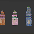 Three Ancient Stone Pagoda Models With Different Heights And Traditional Design
