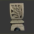 Square Stone Flower Pot With Intricate Carved Floral Leaf Patterns And Pedestal Base