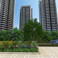 High Rise Residential Buildings With Greenery Parking Area And Blue Car