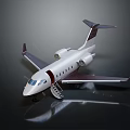 Private Passenger Jet on Reflective Surface with Silver Body Maroon Tail and Open Entry Stairs