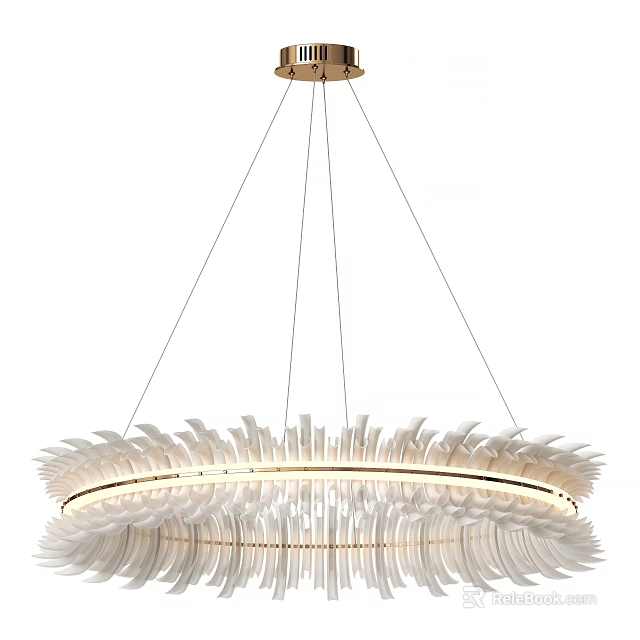 Elegant Modern Feather Design Chandelier With Circular Illuminated Frame And Hanging Structure 3d model
