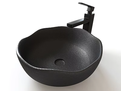 Black Textured Bowl Shaped Wash Basin with Modern Black Faucet Design 3d model