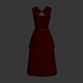 Stylish Red Sleeveless Long Dress With Belted Waist And Elegant Collar Design