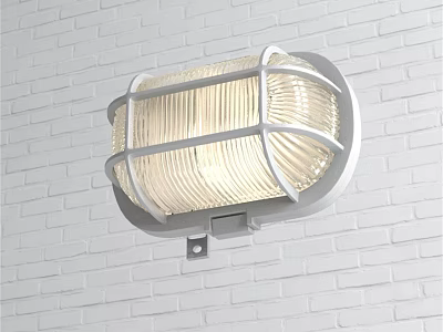 Illuminated Modern Wall Lamp With Metal Grid Frame And Coiled Bulb On White Brick Wall 3d model