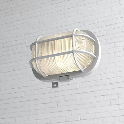 Illuminated Modern Wall Lamp With Metal Grid Frame And Coiled Bulb On White Brick Wall 3d model