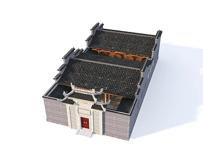 Traditional Chinese Ancient Architecture With Black Tiled Roof Red Door And Brick Walls 3d model