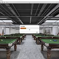 Spacious Billiard Room Interior With Multiple Green Felt Tables Modern Lighting And Wooden Legs