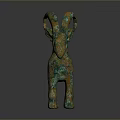Ancient Bronze Goat Sculpture With Curved Horns And Green Gold Patina