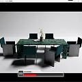 Green Marble Dining Table Set With Dark Blue Chairs Metal Legs Vase And Book