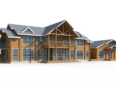 Spacious Wooden House With Gray Roof Large Windows And Porch Design 3d model