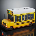 Yellow School Bus Cartoon Model With White Roof Black Stripes Headlights And Windows