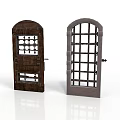 Vintage Wooden And Metal Grille Doors With Arch Top And Grid Pattern Design