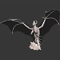 White Game Movie Fantasy Dragon Character with Large Transparent Wings and Feathered Tail