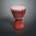 Traditional Handcrafted Drum with Red Body White Drumhead Colorful Trim and Carved Patterns