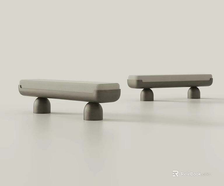 Two Modern Minimalist Gray Stools With Rounded Legs And Smooth Surface 3d model