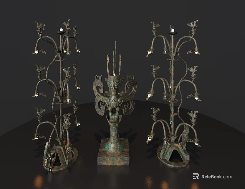 Ancient Bronze Sculptures With Candelabra Branches And Human Figure Design 3d model 