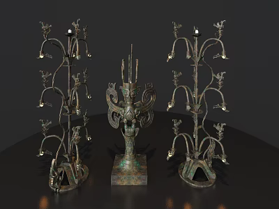 Ancient Bronze Sculptures With Candelabra Branches And Human Figure Design 3d model