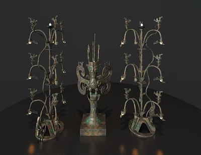 Ancient Bronze Sculptures With Candelabra Branches And Human Figure Design 3d model