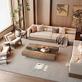 Quiet Chinese and Ancient Style Sofa Tea Table Combination Multi-person Sofa Solid Wood Sofa Double Sofa Solid Wood Coffee Table Leisure Chair 3d model