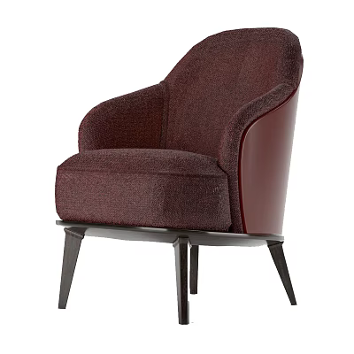 Burgundy Fabric Single Sofa With Modern Design Curved Armrest And Black Tapered Legs 3d model