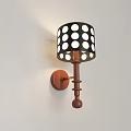 Modern Wall Lamp With Black White Polka Dot Shade And Wooden Bracket
