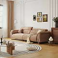 Modern Chic Beige Fabric Sofa and Glass Coffee Table Set With Throw Pillows Blanket Rug