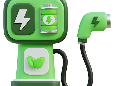 Smart Machine Green Electric Vehicle Charging Station With Lightning Symbol Battery And Leaf 3d model