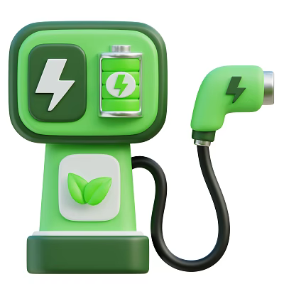 Smart Machine Green Electric Vehicle Charging Station With Lightning Symbol Battery And Leaf 3d model