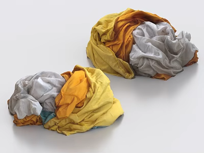 Crinkled Clothing Fabric in Yellow Gray Blue Hues Two Bunches Soft Texture 3d model