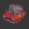 Red Small 3D Model Car With Blue Windows And Yellow Headlights Design