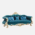 Teal Multi Seat Sofa with Velvet Upholstery Golden Ornate Accents and Plush Throw Pillows
