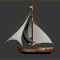 Wooden Sailboat Model With White Sails Dutch Flag And Decorative Display Design