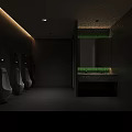 Modern Minimalist Public Male Toilet With Urinals And Exquisite Green Tile Marble Wash Counter Design